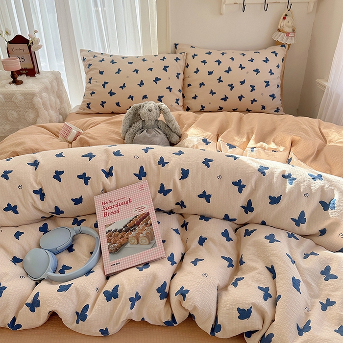 91家纺网 家纺一手货源 找家纺 星禾优选 2025新款全新热款敲可爱的奶呼呼云感双层纱简约四件套系列（提供买家秀） 蝴蝶剪影