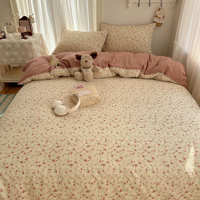 91家纺网 家纺一手货源 找家纺 星禾优选 2025新款全新热款敲可爱的奶呼呼云感双层纱简约四件套系列（提供买家秀） 见花则喜