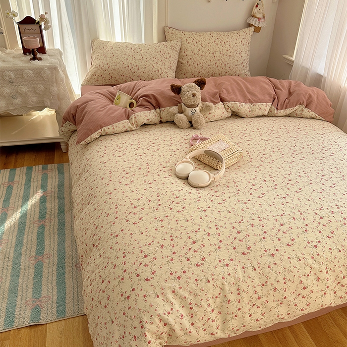 91家纺网 家纺一手货源 找家纺 星禾优选 2025新款全新热款敲可爱的奶呼呼云感双层纱简约四件套系列（提供买家秀） 见花则喜