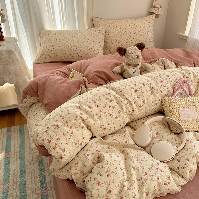 91家纺网 家纺一手货源 找家纺 星禾优选 2025新款全新热款敲可爱的奶呼呼云感双层纱简约四件套系列（提供买家秀） 见花则喜