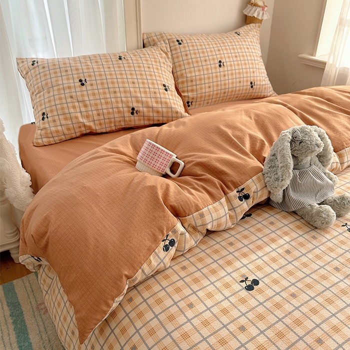 91家纺网 家纺一手货源 找家纺 星禾优选 2025新款全新热款敲可爱的奶呼呼云感双层纱简约四件套系列（提供买家秀） 焦糖樱桃