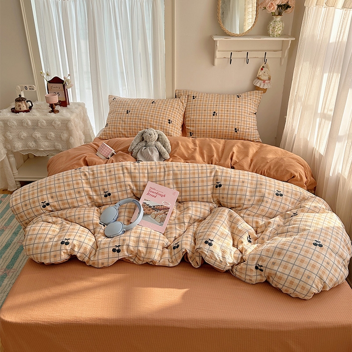 91家纺网 家纺一手货源 找家纺 星禾优选 2025新款全新热款敲可爱的奶呼呼云感双层纱简约四件套系列（提供买家秀） 焦糖樱桃