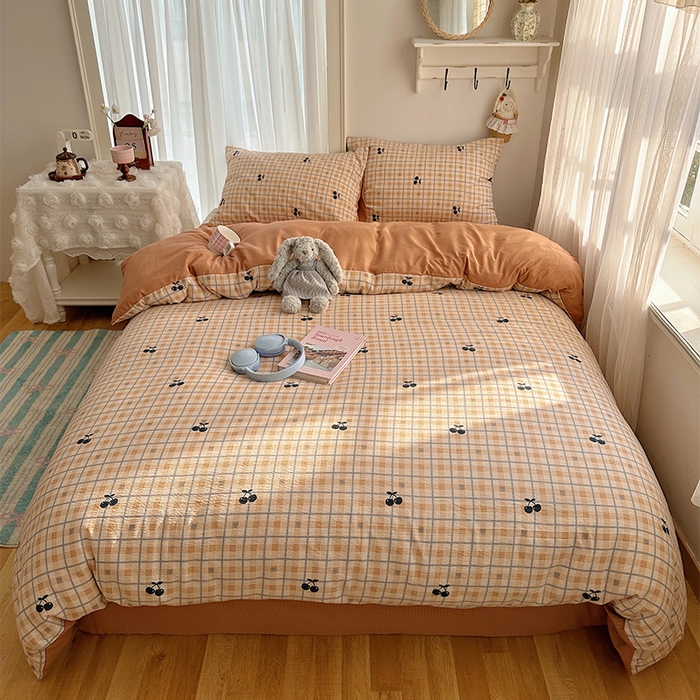 91家纺网 家纺一手货源 找家纺 星禾优选 2025新款全新热款敲可爱的奶呼呼云感双层纱简约四件套系列（提供买家秀） 焦糖樱桃