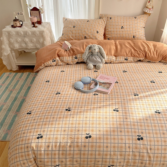 91家纺网 家纺一手货源 找家纺 星禾优选 2025新款全新热款敲可爱的奶呼呼云感双层纱简约四件套系列（提供买家秀） 焦糖樱桃