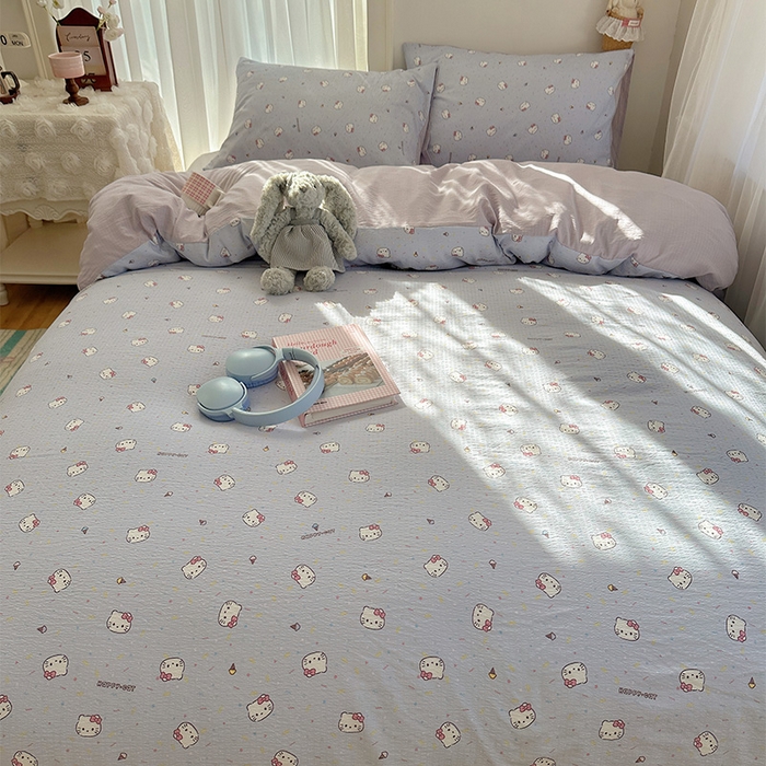 91家纺网 家纺一手货源 找家纺 星禾优选 2025新款全新热款敲可爱的奶呼呼云感双层纱简约四件套系列（提供买家秀） 蓝莓奶糖