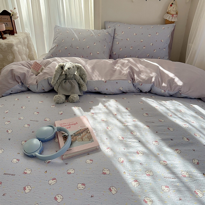 91家纺网 家纺一手货源 找家纺 星禾优选 2025新款全新热款敲可爱的奶呼呼云感双层纱简约四件套系列（提供买家秀） 蓝莓奶糖