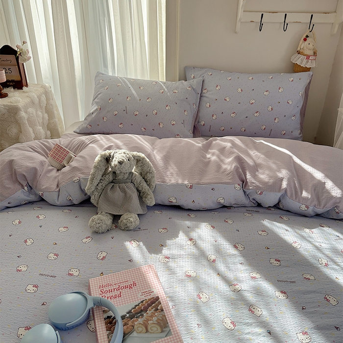 91家纺网 家纺一手货源 找家纺 星禾优选 2025新款全新热款敲可爱的奶呼呼云感双层纱简约四件套系列（提供买家秀） 蓝莓奶糖