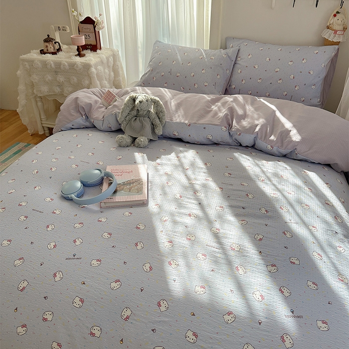 91家纺网 家纺一手货源 找家纺 星禾优选 2025新款全新热款敲可爱的奶呼呼云感双层纱简约四件套系列（提供买家秀） 蓝莓奶糖