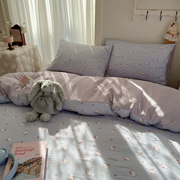 91家纺网 家纺一手货源 找家纺 星禾优选 2025新款全新热款敲可爱的奶呼呼云感双层纱简约四件套系列（提供买家秀） 蓝莓奶糖