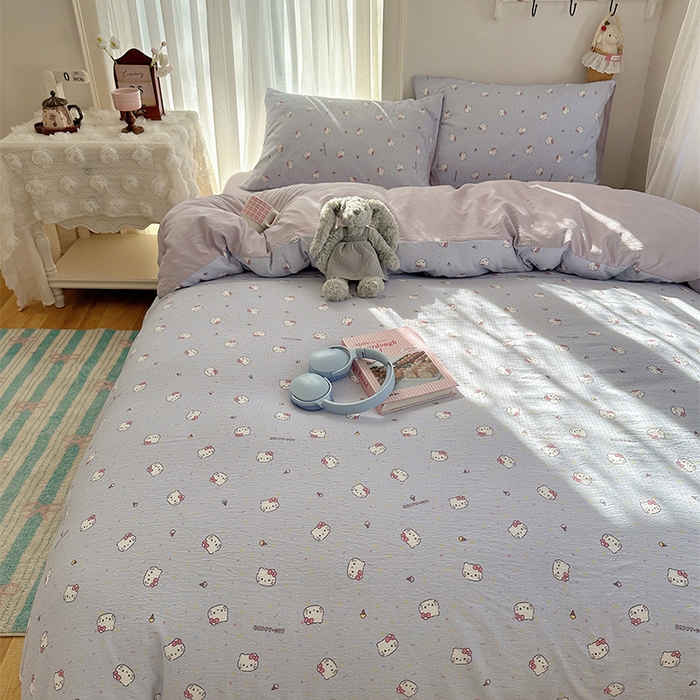 91家纺网 家纺一手货源 找家纺 星禾优选 2025新款全新热款敲可爱的奶呼呼云感双层纱简约四件套系列（提供买家秀） 蓝莓奶糖