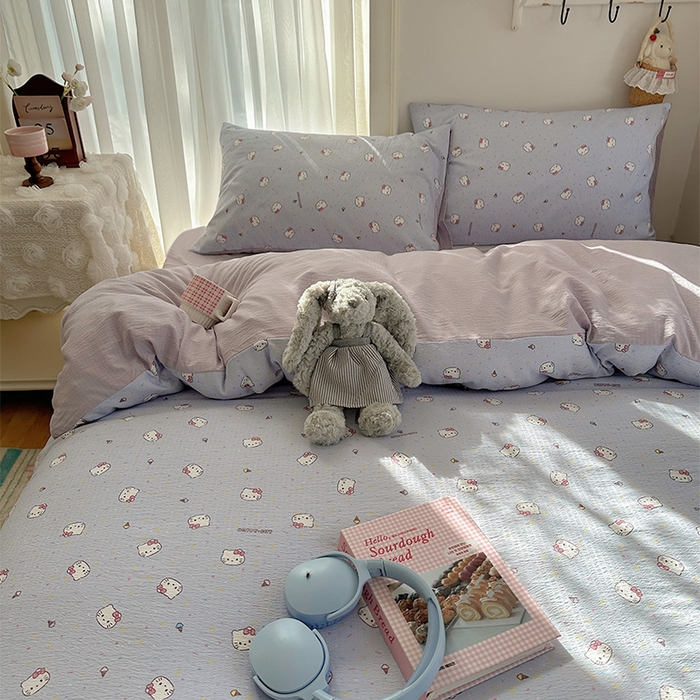 91家纺网 家纺一手货源 找家纺 星禾优选 2025新款全新热款敲可爱的奶呼呼云感双层纱简约四件套系列（提供买家秀） 蓝莓奶糖