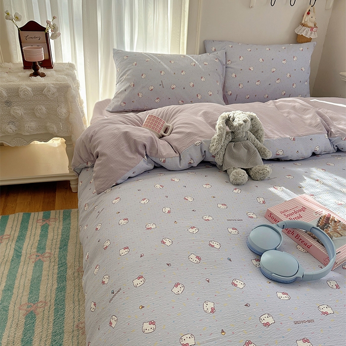 91家纺网 家纺一手货源 找家纺 星禾优选 2025新款全新热款敲可爱的奶呼呼云感双层纱简约四件套系列（提供买家秀） 蓝莓奶糖