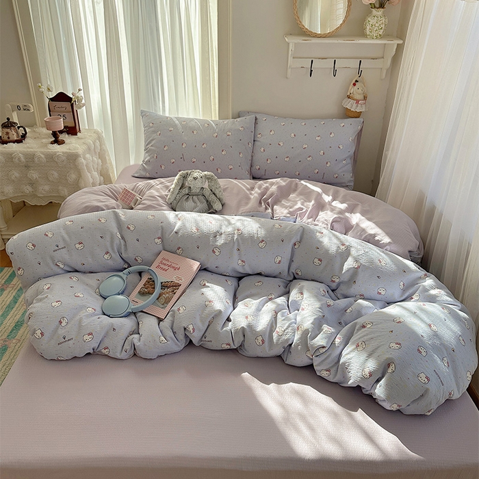 91家纺网 家纺一手货源 找家纺 星禾优选 2025新款全新热款敲可爱的奶呼呼云感双层纱简约四件套系列（提供买家秀） 蓝莓奶糖