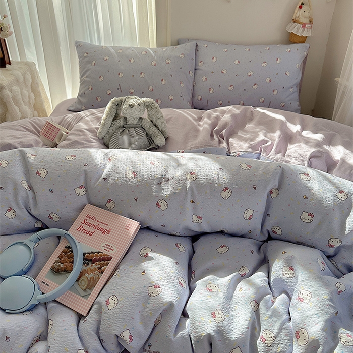 91家纺网 家纺一手货源 找家纺 星禾优选 2025新款全新热款敲可爱的奶呼呼云感双层纱简约四件套系列（提供买家秀） 蓝莓奶糖