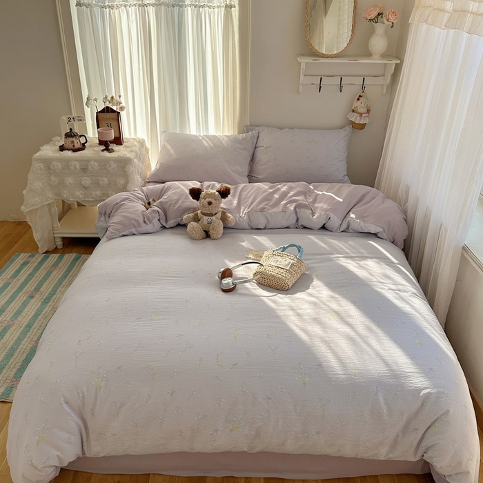 91家纺网 家纺一手货源 找家纺 星禾优选 2025新款全新热款敲可爱的奶呼呼云感双层纱简约四件套系列（提供买家秀） 铃兰结