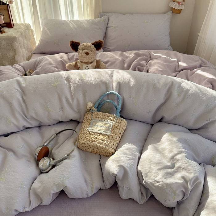 91家纺网 家纺一手货源 找家纺 星禾优选 2025新款全新热款敲可爱的奶呼呼云感双层纱简约四件套系列（提供买家秀） 铃兰结