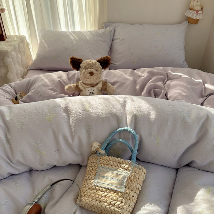 91家纺网 家纺一手货源 找家纺 星禾优选 2025新款全新热款敲可爱的奶呼呼云感双层纱简约四件套系列（提供买家秀） 铃兰结