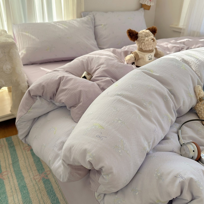 91家纺网 家纺一手货源 找家纺 星禾优选 2025新款全新热款敲可爱的奶呼呼云感双层纱简约四件套系列（提供买家秀） 铃兰结