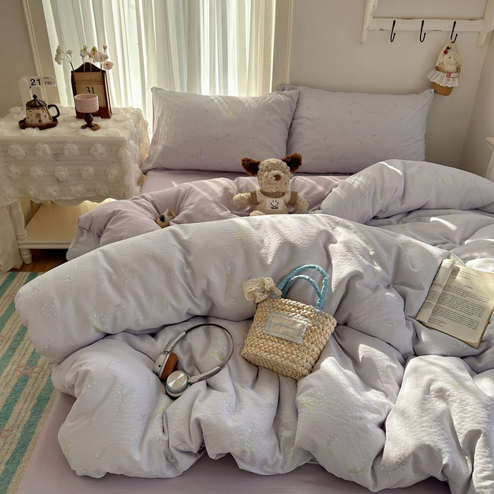 91家纺网 家纺一手货源 找家纺 星禾优选 2025新款全新热款敲可爱的奶呼呼云感双层纱简约四件套系列（提供买家秀） 铃兰结