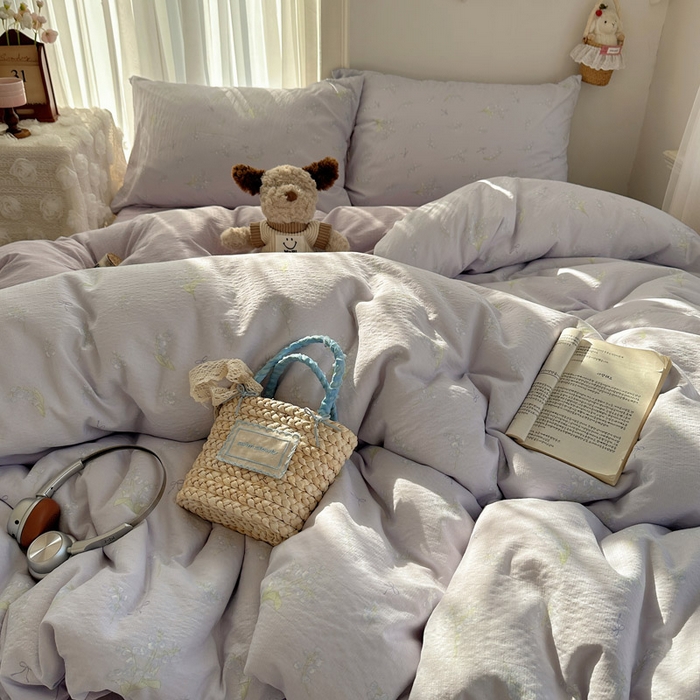 91家纺网 家纺一手货源 找家纺 星禾优选 2025新款全新热款敲可爱的奶呼呼云感双层纱简约四件套系列（提供买家秀） 铃兰结