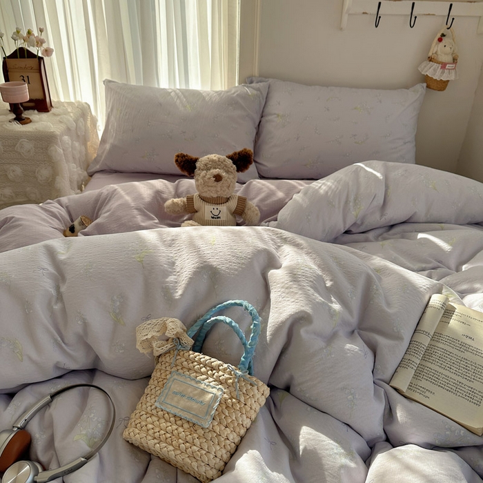 91家纺网 家纺一手货源 找家纺 星禾优选 2025新款全新热款敲可爱的奶呼呼云感双层纱简约四件套系列（提供买家秀） 铃兰结