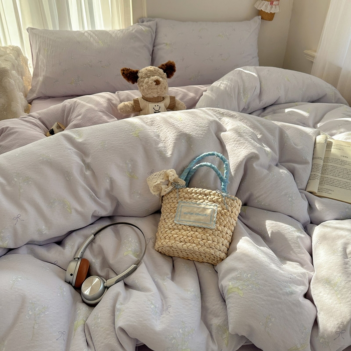 91家纺网 家纺一手货源 找家纺 星禾优选 2025新款全新热款敲可爱的奶呼呼云感双层纱简约四件套系列（提供买家秀） 铃兰结