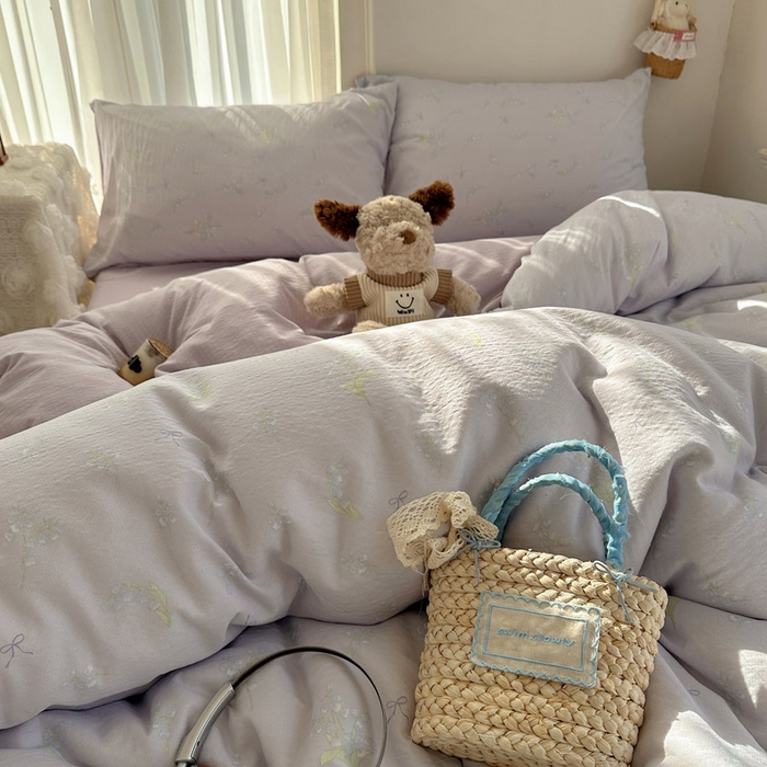 91家纺网 家纺一手货源 找家纺 星禾优选 2025新款全新热款敲可爱的奶呼呼云感双层纱简约四件套系列（提供买家秀） 铃兰结