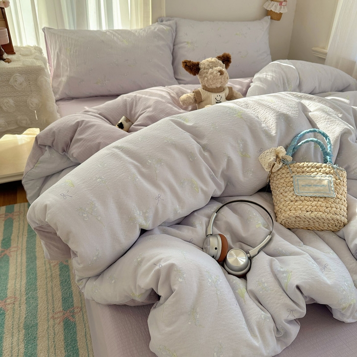 91家纺网 家纺一手货源 找家纺 星禾优选 2025新款全新热款敲可爱的奶呼呼云感双层纱简约四件套系列（提供买家秀） 铃兰结