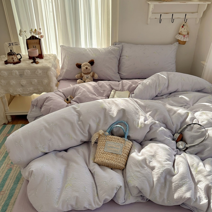 91家纺网 家纺一手货源 找家纺 星禾优选 2025新款全新热款敲可爱的奶呼呼云感双层纱简约四件套系列（提供买家秀） 铃兰结