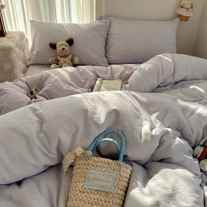 91家纺网 家纺一手货源 找家纺 星禾优选 2025新款全新热款敲可爱的奶呼呼云感双层纱简约四件套系列（提供买家秀） 铃兰结