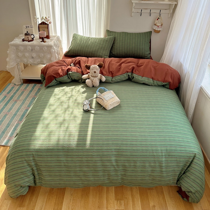 91家纺网 家纺一手货源 找家纺 星禾优选 2025新款全新热款敲可爱的奶呼呼云感双层纱简约四件套系列（提供买家秀） 六子棋-绿