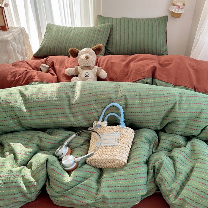 91家纺网 家纺一手货源 找家纺 星禾优选 2025新款全新热款敲可爱的奶呼呼云感双层纱简约四件套系列（提供买家秀） 六子棋-绿