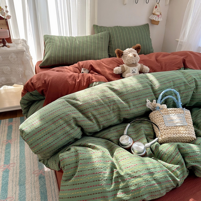 91家纺网 家纺一手货源 找家纺 星禾优选 2025新款全新热款敲可爱的奶呼呼云感双层纱简约四件套系列（提供买家秀） 六子棋-绿