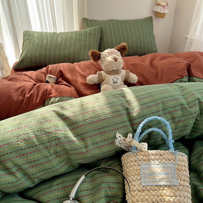 91家纺网 家纺一手货源 找家纺 星禾优选 2025新款全新热款敲可爱的奶呼呼云感双层纱简约四件套系列（提供买家秀） 六子棋-绿