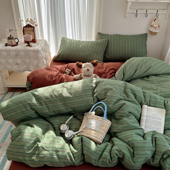 91家纺网 家纺一手货源 找家纺 星禾优选 2025新款全新热款敲可爱的奶呼呼云感双层纱简约四件套系列（提供买家秀） 六子棋-绿