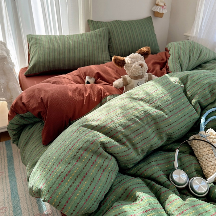 91家纺网 家纺一手货源 找家纺 星禾优选 2025新款全新热款敲可爱的奶呼呼云感双层纱简约四件套系列（提供买家秀） 六子棋-绿