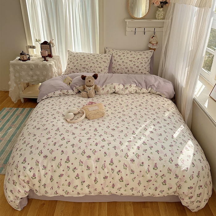 91家纺网 家纺一手货源 找家纺 星禾优选 2025新款全新热款敲可爱的奶呼呼云感双层纱简约四件套系列（提供买家秀） 葡萄多多