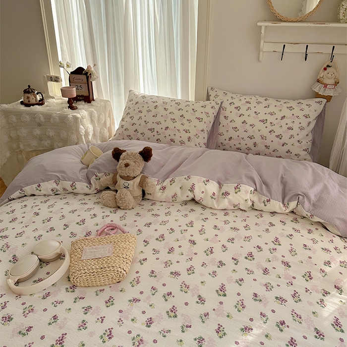 91家纺网 家纺一手货源 找家纺 星禾优选 2025新款全新热款敲可爱的奶呼呼云感双层纱简约四件套系列（提供买家秀） 葡萄多多