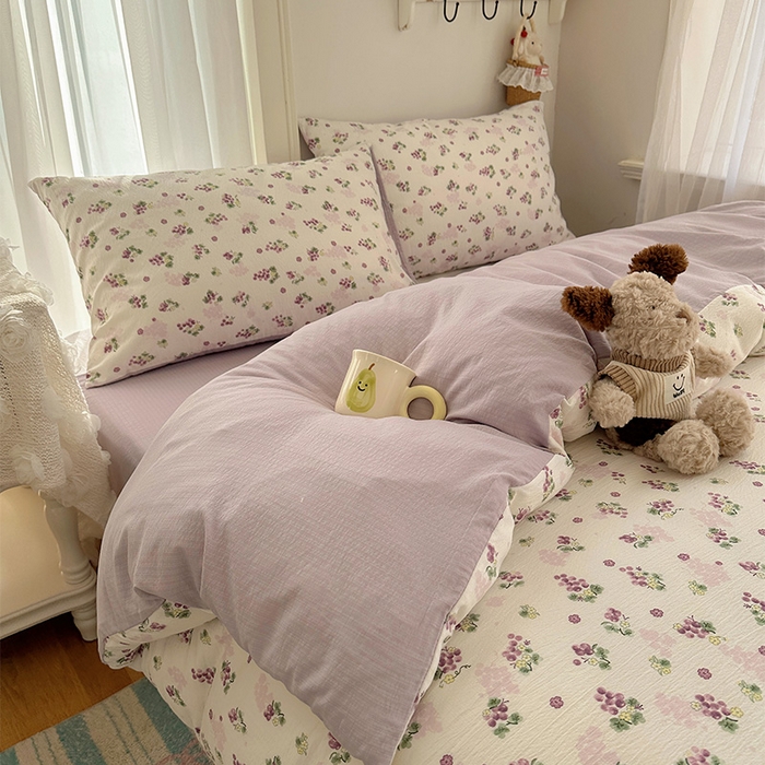 91家纺网 家纺一手货源 找家纺 星禾优选 2025新款全新热款敲可爱的奶呼呼云感双层纱简约四件套系列（提供买家秀） 葡萄多多