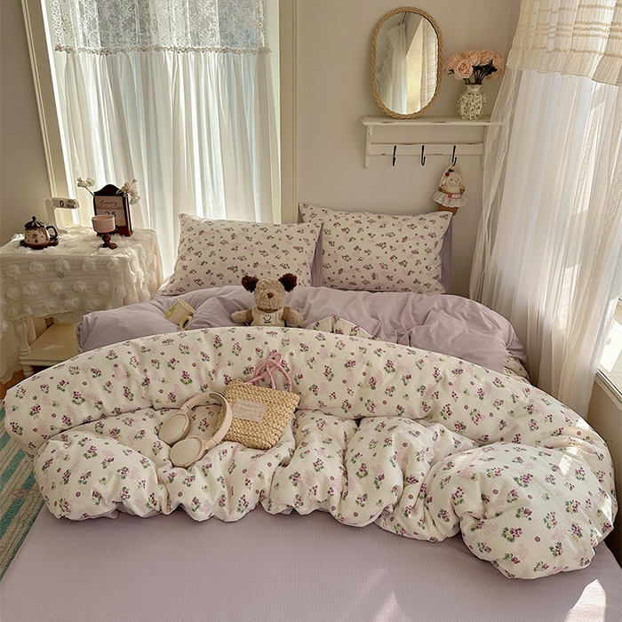 91家纺网 家纺一手货源 找家纺 星禾优选 2025新款全新热款敲可爱的奶呼呼云感双层纱简约四件套系列（提供买家秀） 葡萄多多