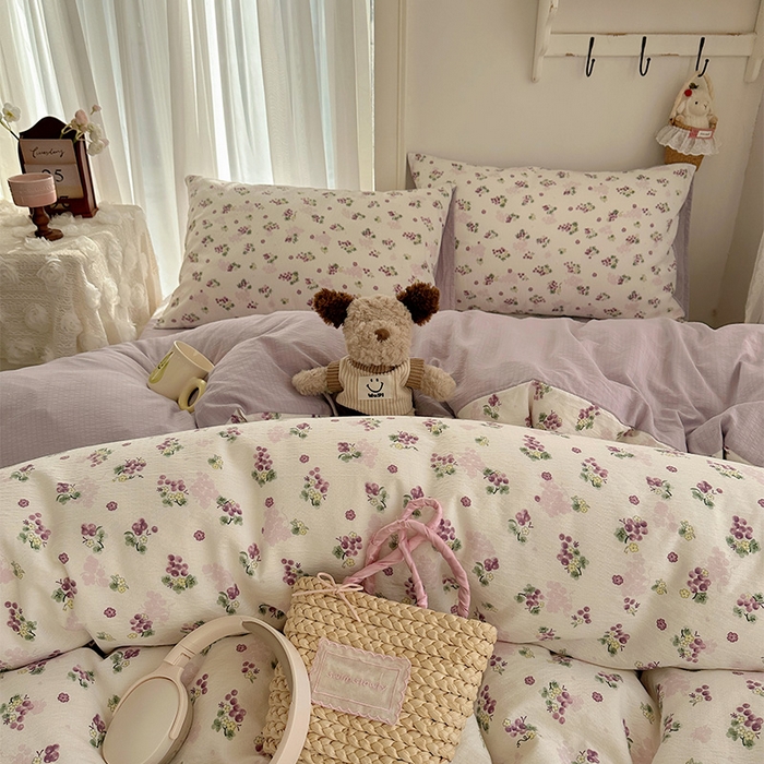 91家纺网 家纺一手货源 找家纺 星禾优选 2025新款全新热款敲可爱的奶呼呼云感双层纱简约四件套系列（提供买家秀） 葡萄多多