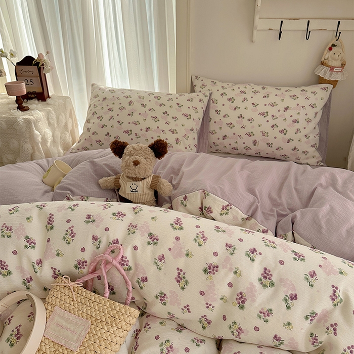 91家纺网 家纺一手货源 找家纺 星禾优选 2025新款全新热款敲可爱的奶呼呼云感双层纱简约四件套系列（提供买家秀） 葡萄多多