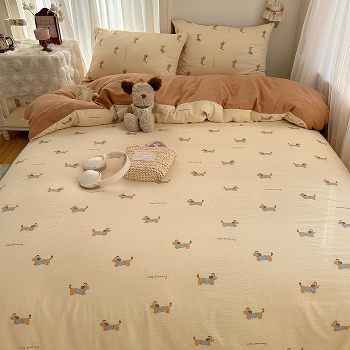 91家纺网 家纺一手货源 找家纺 星禾优选 2025新款全新热款敲可爱的奶呼呼云感双层纱简约四件套系列（提供买家秀） 俏皮狗