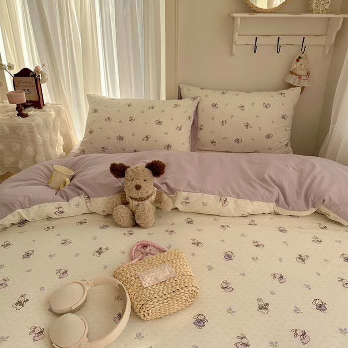 91家纺网 家纺一手货源 找家纺 星禾优选 2025新款全新热款敲可爱的奶呼呼云感双层纱简约四件套系列（提供买家秀） 裙子小兔