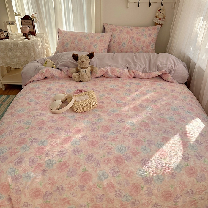 91家纺网 家纺一手货源 找家纺 星禾优选 2025新款全新热款敲可爱的奶呼呼云感双层纱简约四件套系列（提供买家秀） 烟紫