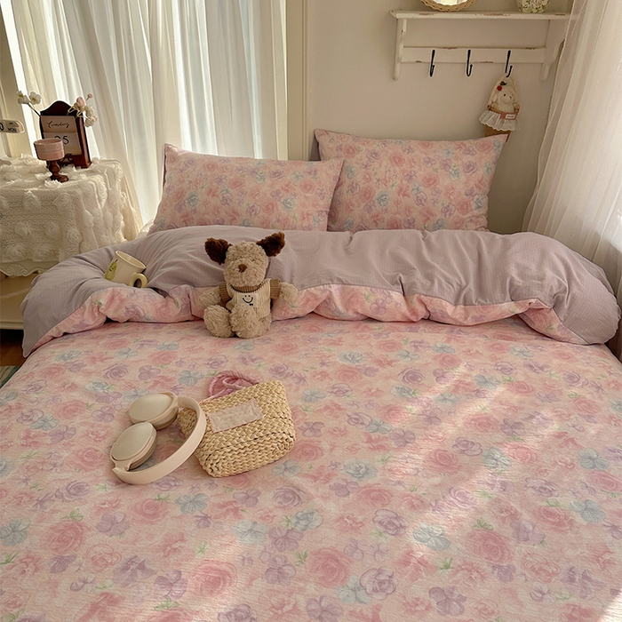 91家纺网 家纺一手货源 找家纺 星禾优选 2025新款全新热款敲可爱的奶呼呼云感双层纱简约四件套系列（提供买家秀） 烟紫