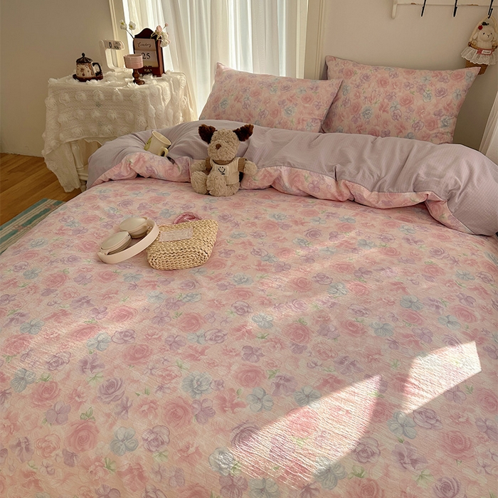 91家纺网 家纺一手货源 找家纺 星禾优选 2025新款全新热款敲可爱的奶呼呼云感双层纱简约四件套系列（提供买家秀） 烟紫