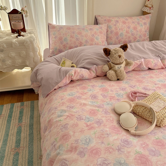 91家纺网 家纺一手货源 找家纺 星禾优选 2025新款全新热款敲可爱的奶呼呼云感双层纱简约四件套系列（提供买家秀） 烟紫