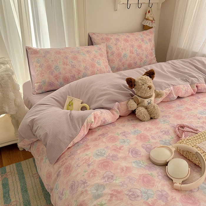 91家纺网 家纺一手货源 找家纺 星禾优选 2025新款全新热款敲可爱的奶呼呼云感双层纱简约四件套系列（提供买家秀） 烟紫