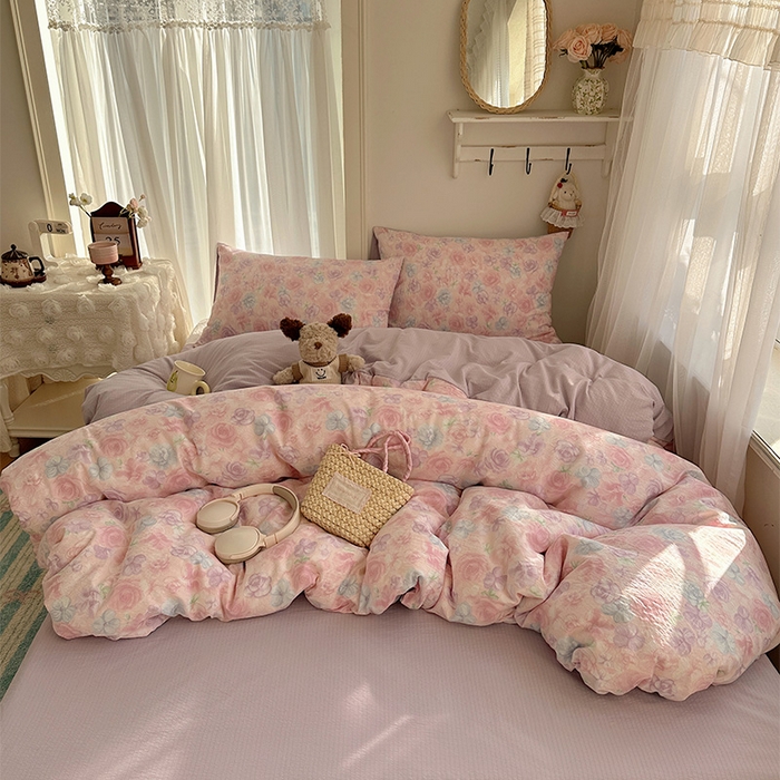 91家纺网 家纺一手货源 找家纺 星禾优选 2025新款全新热款敲可爱的奶呼呼云感双层纱简约四件套系列（提供买家秀） 烟紫